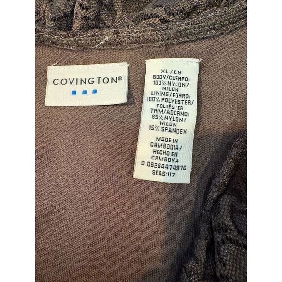 Covington Women's XL Brown Lace Sleeveless V-Neck Blouse Ruffle Accent - Picture 7 of 9